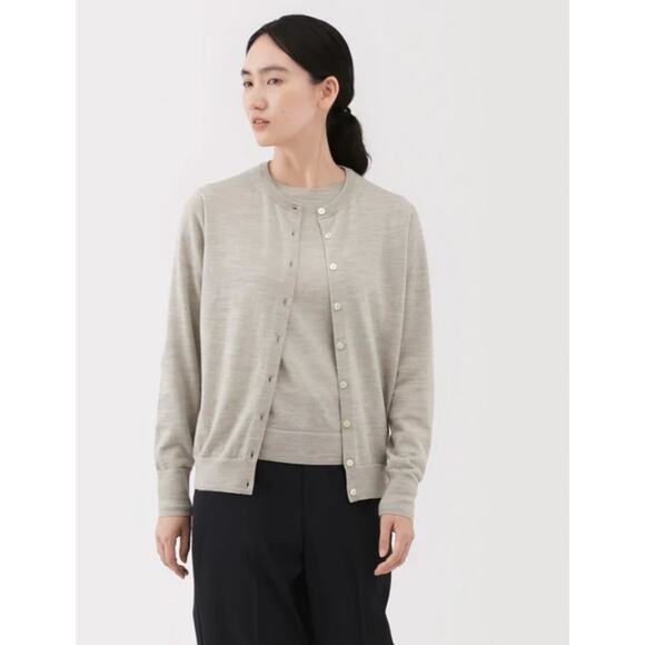 Women's Muji 100% Wool Crew Neck Cardigan Sweater size XL Quiet Luxury Preppy - Picture 5 of 5
